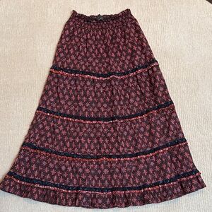 Anthropologie Red and Black Bohemian Floral Maxi Skirt